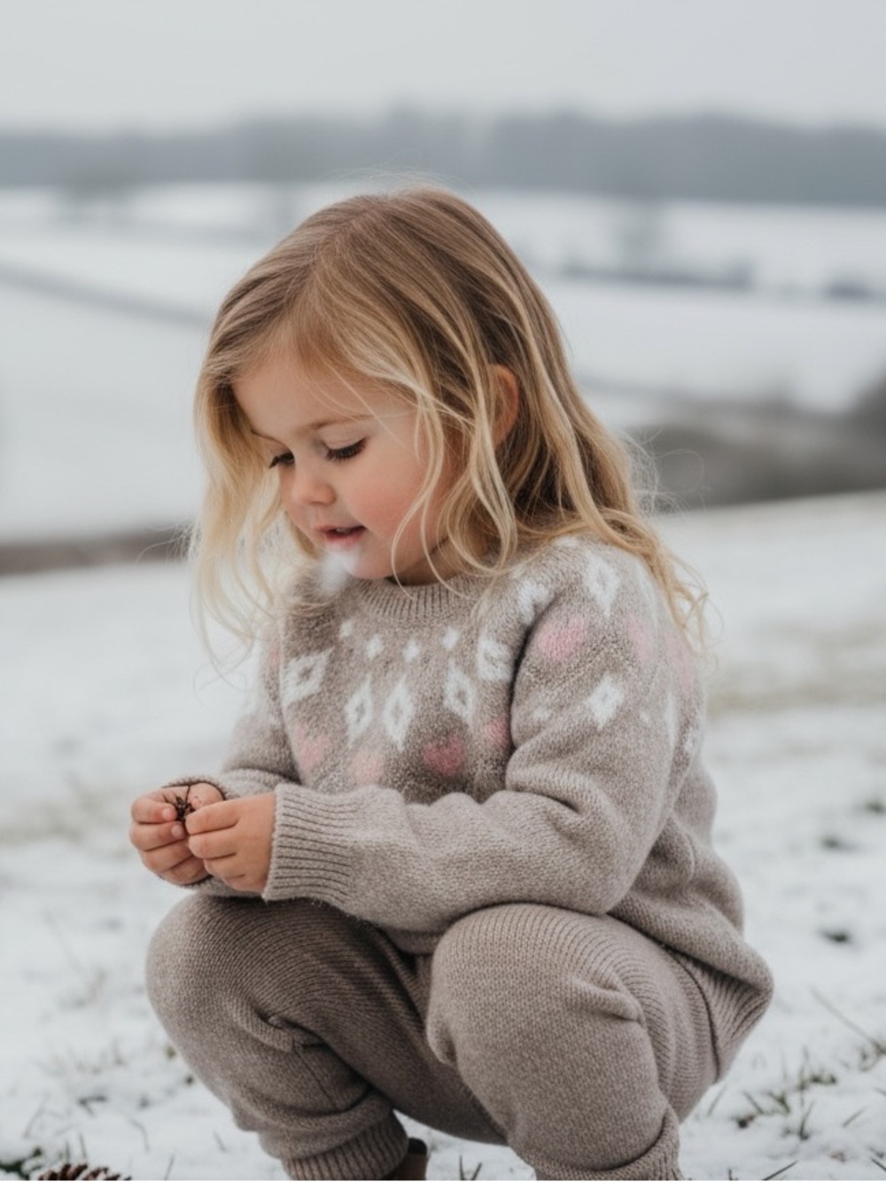 H&M Taupe, Pink & Gold Metallic Heart Fair Isle Kids Sweater